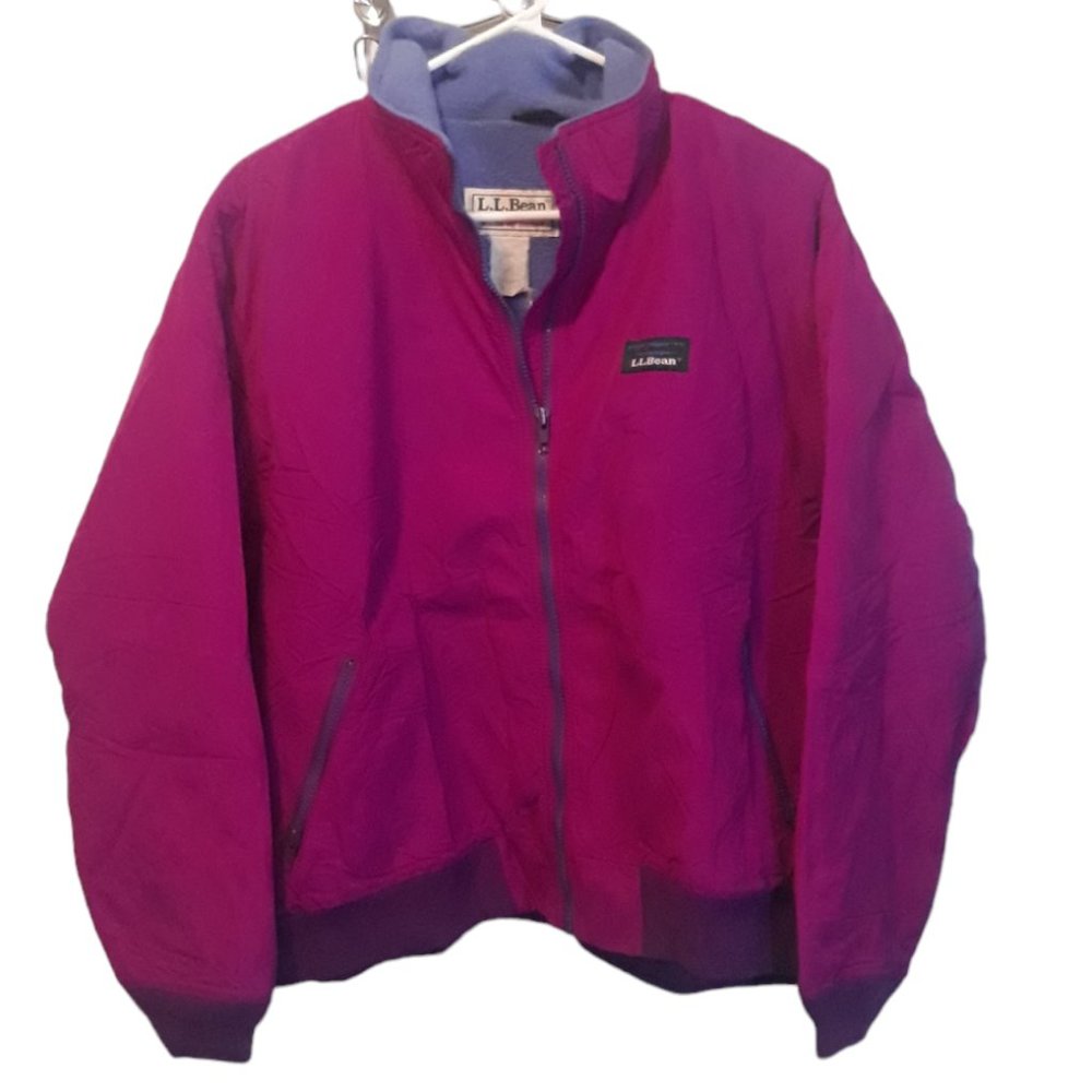 L.L. Bean Women's Magenta Bomber Jacket with Blue Trim